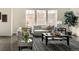 Comfortable living room features a stylish black accent rug and plenty of seating at 10465 Evansville Cir, Parker, CO 80134