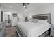 Bright bedroom featuring a large bed, modern furniture, and plank flooring at 1061 S Yampa St # C, Aurora, CO 80017