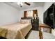 Comfortable bedroom with ceiling fan, TV, and window with curtains at 7101 Alan Dr, Denver, CO 80221
