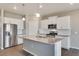 Modern kitchen with island, white cabinetry, and stainless appliances at 18358 Field Mint Pt, Parker, CO 80134