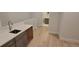 Basement wet bar with modern fixtures and vinyl floors, illuminated by recessed lighting at 1295 Utica St, Denver, CO 80204