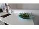 Close-up of a modern wet bar area with a sleek countertop and decorative succulent at 1295 Utica St, Denver, CO 80204