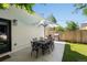 Charming backyard with a dining table, umbrella, grill, and well-maintained artificial grass at 332 S Franklin St, Denver, CO 80209