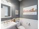 Stylish half bathroom with wainscoting and modern fixtures at 8985 E 29Th Pl, Denver, CO 80238