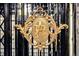 Close-up of an ornate gold emblem adorning the wrought iron elevator doors, reflecting refined craftsmanship at 836 E 17Th Ave # 1A, Denver, CO 80218