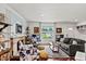 Stylish living room featuring hardwood floors, a stone fireplace, and comfortable seating arrangement at 4194 S Kalispell St, Aurora, CO 80013