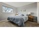Comfortable bedroom with soft blue comforter, side tables, and a bright window at 540 S Forest St # 6-203, Denver, CO 80246