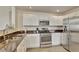 Well-equipped kitchen with stainless steel appliances, light cabinets, and stylish countertops at 21541 Unbridled Ave, Parker, CO 80138