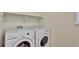 Functional laundry room with modern LG washer and dryer and convenient overhead storage shelf at 21541 Unbridled Ave, Parker, CO 80138