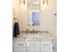 Bathroom features a white vanity with marble countertop and a decorative mirror at 1448 E Maplewood Ct, Centennial, CO 80121