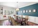 Elegant dining room featuring wainscoting, a window seat, and a stylish chandelier at 1448 E Maplewood Ct, Centennial, CO 80121