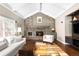 Spacious living room features a cozy fireplace, comfortable seating, and a stylish area rug on hardwood floors at 1448 E Maplewood Ct, Centennial, CO 80121