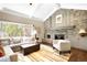 Bright living room features a cozy fireplace, comfortable seating, and a stylish area rug at 1448 E Maplewood Ct, Centennial, CO 80121