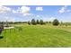 Expansive green backyard with scattered trees and a secure fenced area, perfect for recreation and pets at 3048 Deer Creek Ranch Loop, Parker, CO 80138