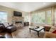 Inviting living room features a stone fireplace, large windows, and stylish decor at 6840 Northstar Cir, Castle Rock, CO 80108