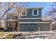 Two-story house with gray siding, a double garage, and a well-maintained lawn at 4460 S Himalaya Ct, Aurora, CO 80015