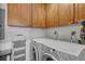 Laundry room with wooden cabinets above a front loading washer and dryer at 2938 Kalmia Ave # 27, Boulder, CO 80301