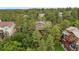 Aerial view of a home nestled among mature trees and lush greenery at 1122 Forest Trails Dr, Castle Pines, CO 80108