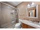 Modern bathroom with glass shower, stylish vanity, and contemporary fixtures at 1122 Forest Trails Dr, Castle Pines, CO 80108
