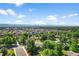 Stunning aerial view of a residential neighborhood with tree-lined streets and mountain views, showcasing community charm at 7486 S Washington St, Centennial, CO 80122
