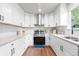Modern kitchen featuring white cabinets, stainless steel appliances, and hardwood floors at 4257 S Andes Way, Aurora, CO 80013