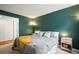 Bedroom with king-size bed and green walls at 3353 S Monaco Pkwy # A, Denver, CO 80222