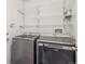 Well-equipped laundry room featuring modern Maytag washer and dryer with wire shelving at 9697 Marmot Ridge Cir, Littleton, CO 80125
