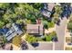 Aerial shot showcases a well-maintained house with a backyard patio, lush trees and a quiet street at 3150 Lane Ct, Boulder, CO 80305