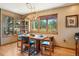 Dining area featuring a wooden table with seating and large windows providing scenic views of the outdoors at 1332 Meadow Trl, Franktown, CO 80116