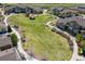 Beautiful aerial view of the community lawn with gazebo, winding pathways, and well-maintained townhomes at 6365 Orion Ct # B, Arvada, CO 80403