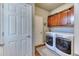 Functional laundry room equipped with modern appliances and ample storage space, streamlining laundry tasks at 6365 Orion Ct # B, Arvada, CO 80403
