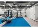 Home gym with ample equipment, mirror, and blue rubber flooring at 425 Monroe St, Denver, CO 80206