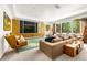 Bright living room with custom cabinetry and expansive view of the surrounding trees at 1250 Dolan Dr, Monument, CO 80132