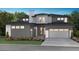 Modern two-story home with gray siding, three-car garage, and landscaping at 6529 Still Pine Cir, Castle Pines, CO 80108