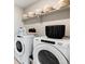 This functional laundry room has washer, dryer, and ample storage at 490 Silver Rock Trl, Castle Rock, CO 80104