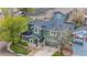Aerial view of a green home with solar panels, surrounded by well-maintained landscaping and neighboring houses at 2119 W 101St Cir, Thornton, CO 80260