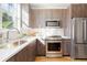 Modern kitchen with stainless steel appliances, white countertops and stylish wood cabinetry at 2828 N Federal Blvd, Denver, CO 80211