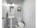 Clean powder room featuring a pedestal sink, modern fixtures, and decorative touches; simple and elegant design at 12411 Irving Dr, Broomfield, CO 80020