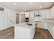 Open-concept kitchen with stainless steel appliances, white cabinets and a large island at 564 Penn Rd, Elizabeth, CO 80107