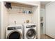 Convenient laundry area featuring modern appliances, shelving, and organized space at 1892 W Kettle Ave, Littleton, CO 80120
