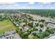 Neighborhood aerial view showcases lush green landscape, convenient access to a nearby highway, and well-spaced residential homes at 7120 S Clay St, Littleton, CO 80120