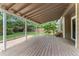 Spacious wooden back porch with a covered ceiling, offering an ideal spot for outdoor relaxation and entertaining at 7120 S Clay St, Littleton, CO 80120