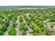 An aerial view showcasing the property among a neighborhood filled with trees and a street at 7439 S Depew St, Littleton, CO 80128