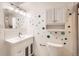 Bathroom with vanity, toilet and polka dot wall at 9335 E Center Ave # 4B, Denver, CO 80247