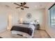 Comfortable main bedroom with a ceiling fan, plush carpet, and neutral decor at 147 Silver Rock Trl, Castle Rock, CO 80104