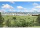 Expansive view of a distant city skyline, set against a backdrop of rolling hills and lush greenery at 6293 Ponderosa Way, Parker, CO 80134