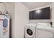 Functional laundry room with a washer, dryer, and water heater, providing convenience and efficiency at 6009 Yarrow St # B, Arvada, CO 80004