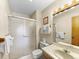 Well-maintained bathroom featuring a glass shower door and ample counter space at 305 S Park Ave # 402, Breckenridge, CO 80424