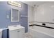 This bathroom boasts blue walls and white fixtures at 29762 Spruce Rd, Evergreen, CO 80439
