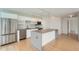 Modern kitchen with stainless steel appliances, center island, and hardwood floors at 3100 E Cherry Creek South Dr # 404, Denver, CO 80209